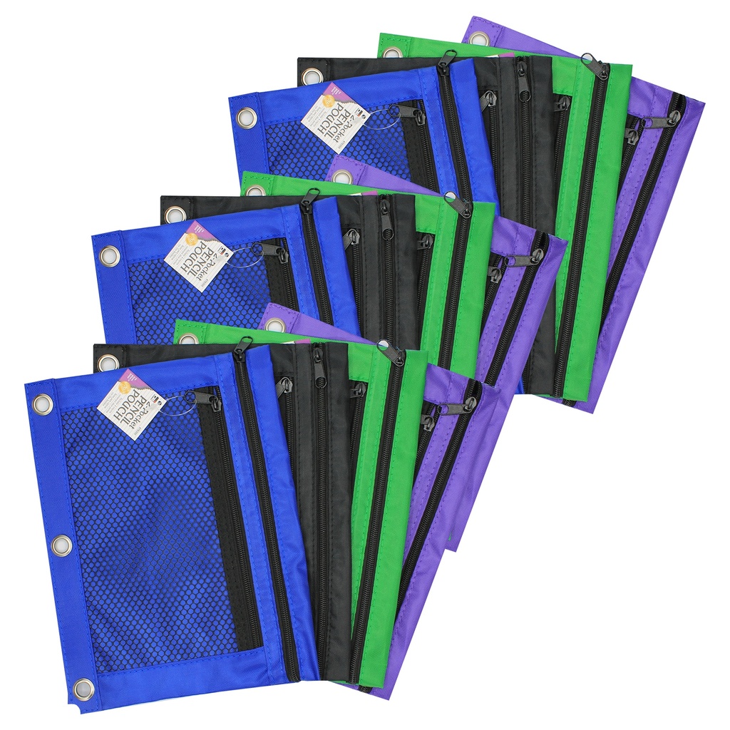 Assorted 2 Pocket Pencil Pouch Pack of 12