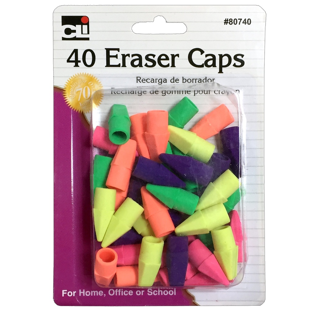 Assorted Pencil Eraser Caps Pack of 40