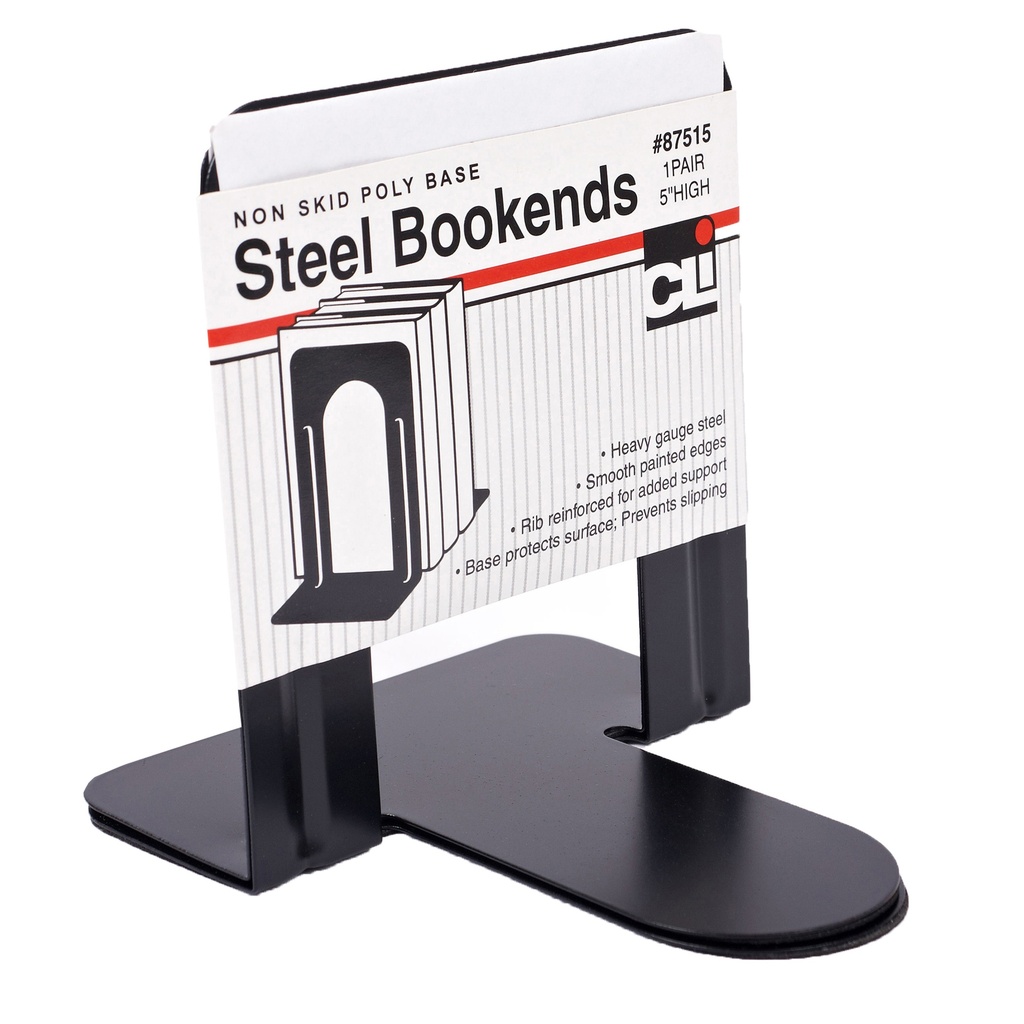 Black 5" Steel Bookends with Non-Skid Base Pair