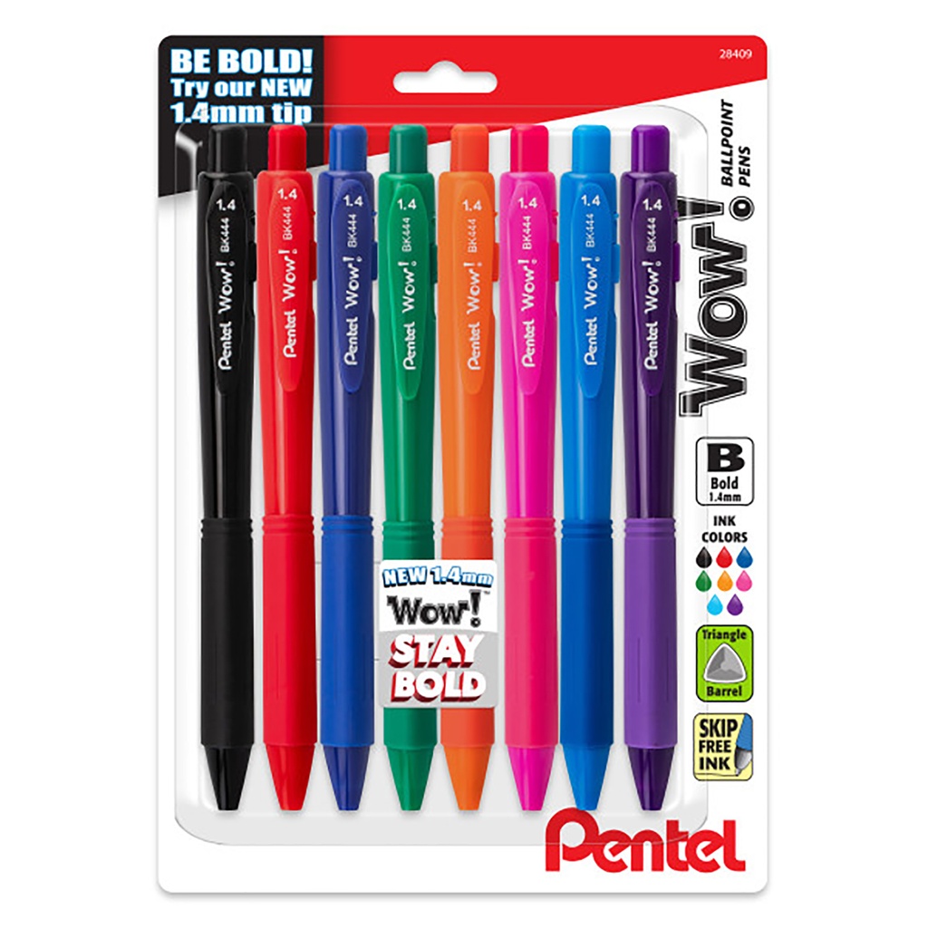 Assorted Wow! Retractable Bold Line Ballpoint Pen 8-Pack