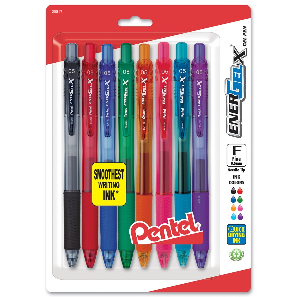 Assorted EnerGel-X Retractable Fine Line, Liquid Gel Pen 8-Pack