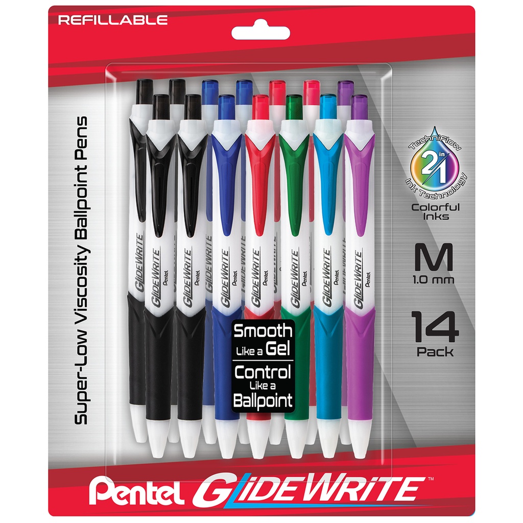 Assorted GlideWrite Medium Ballpoint Pen with TechniFlo Ink 14-Pack