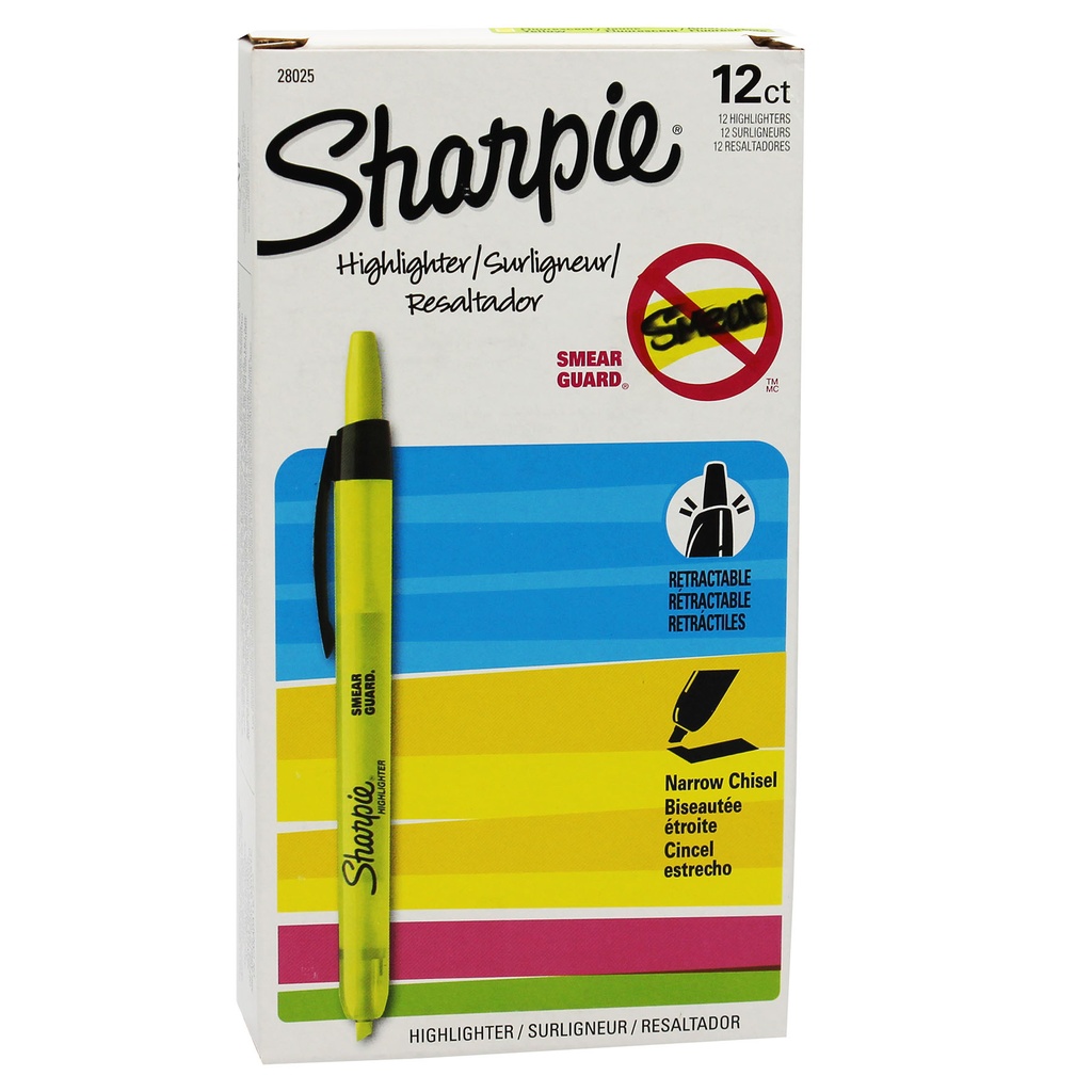 Yellow Retractable Highlighters Box of 12