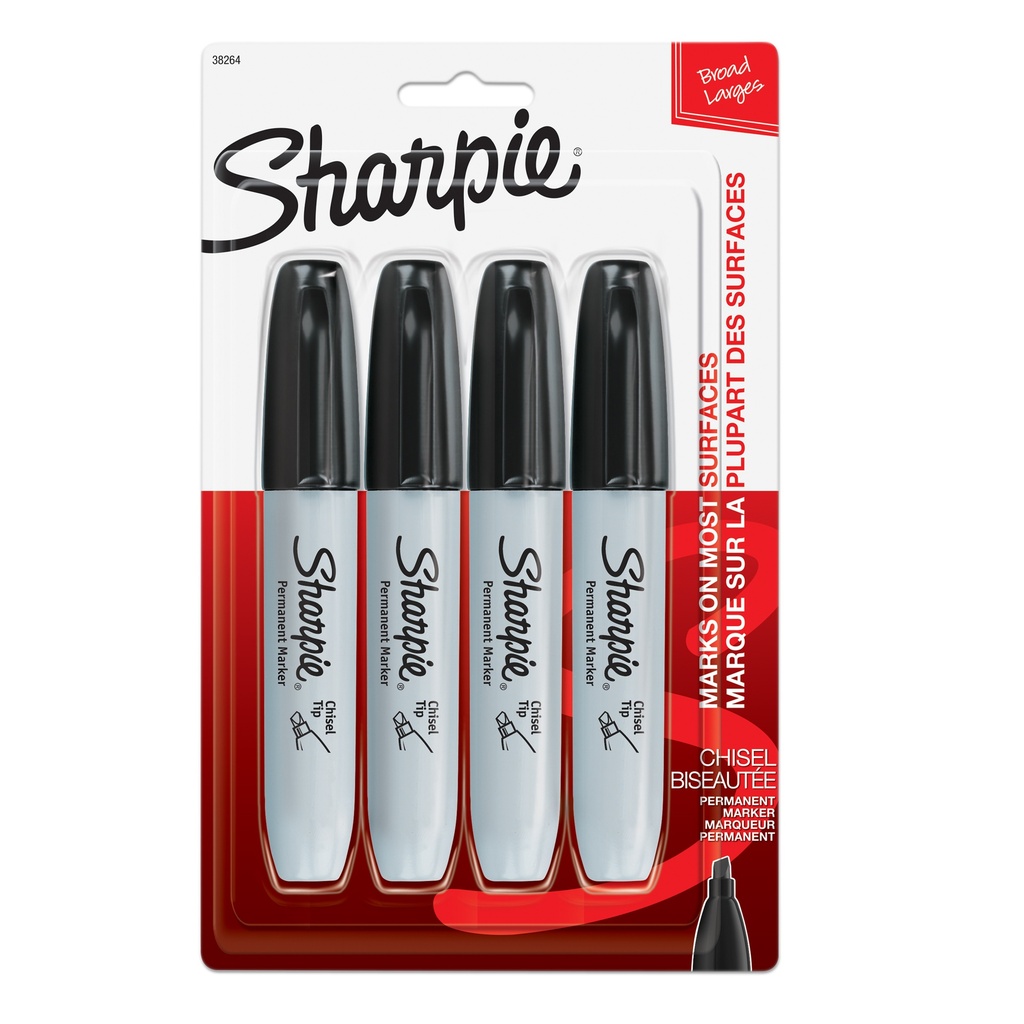 Black Chisel Tip Permanent Markers Pack of 4