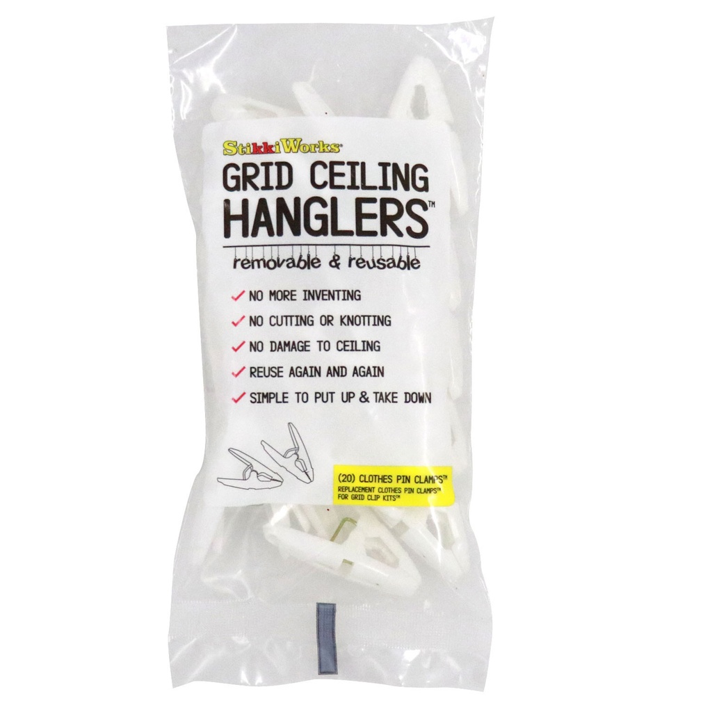 Grid Ceiling Hanglers™ Clothes Pin Clamps™ Pack of 20