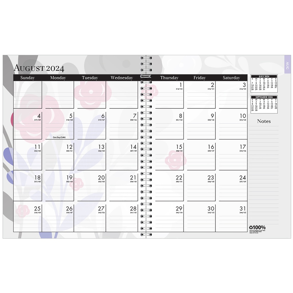 Wild Flower 7" x 9" Monthly and Weekly Academic Calendar Planner July-August