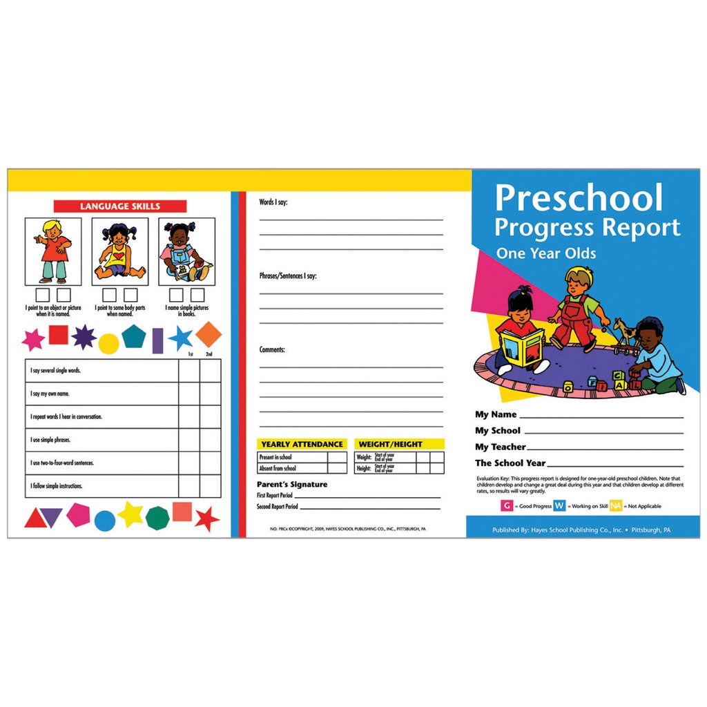 1 year olds Preschool Progress Report Pack of 10