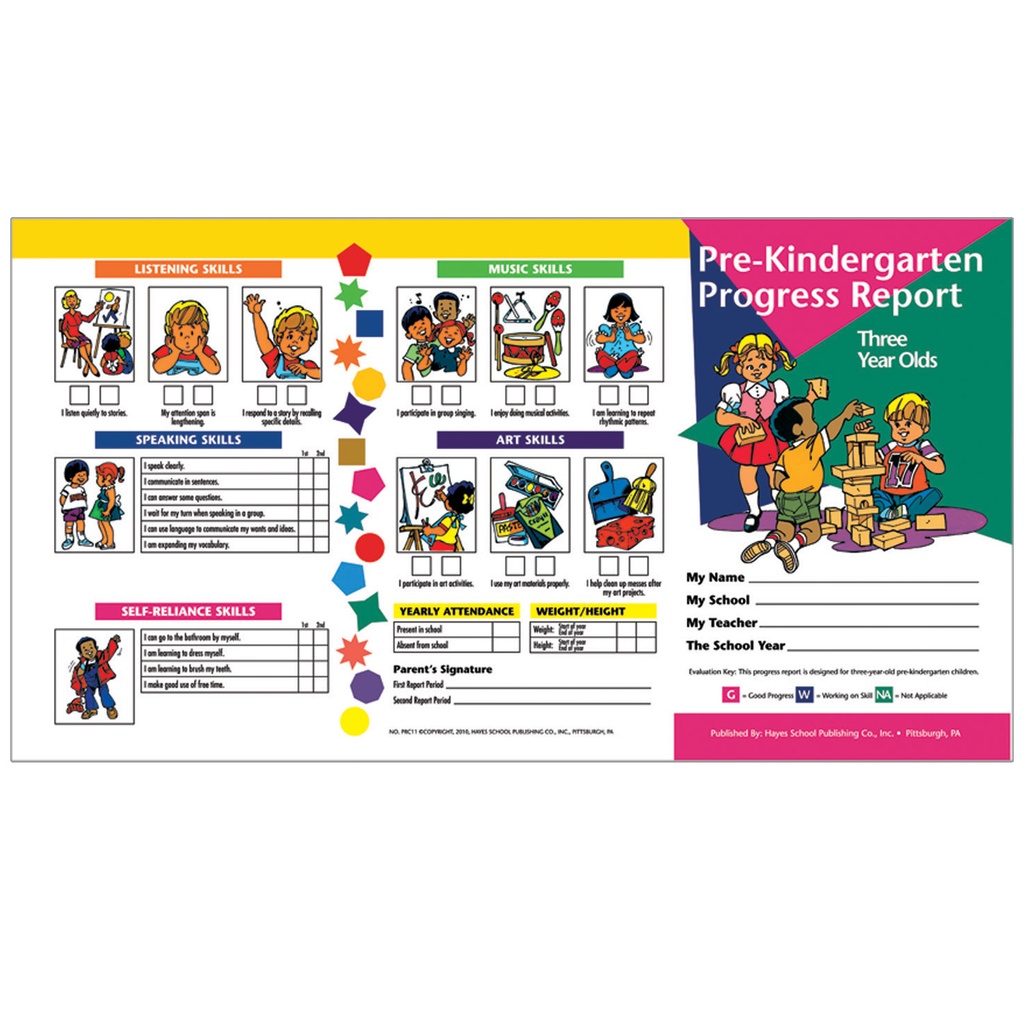 3 year olds Pre-Kindergarten Progress Report  Pack of 10