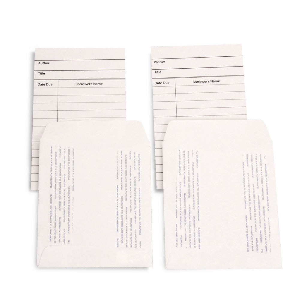 White Library Cards & Self-Adhesive Pockets Combo 150 Each/300 Pieces