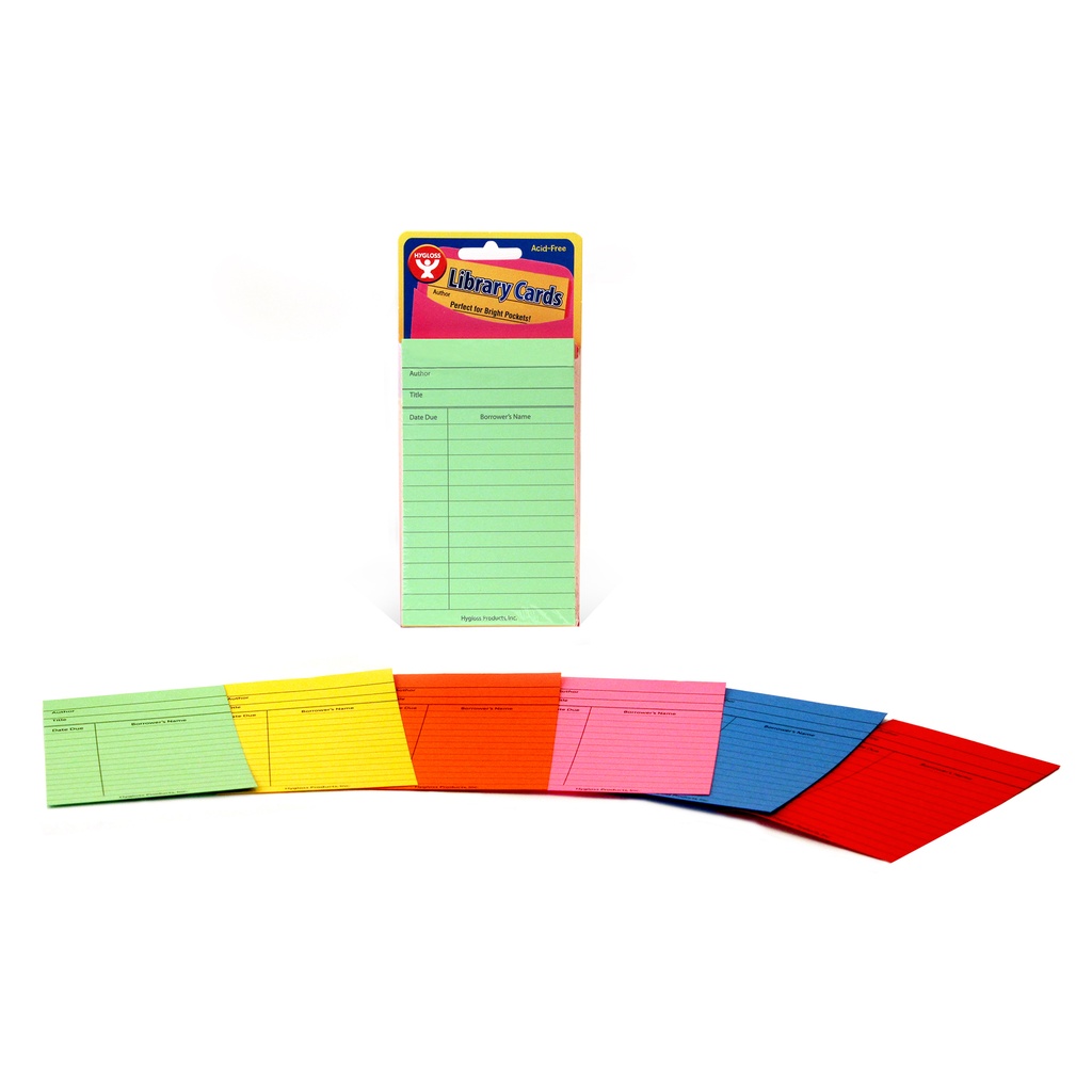 Assorted Bright Library Cards Pack of 50