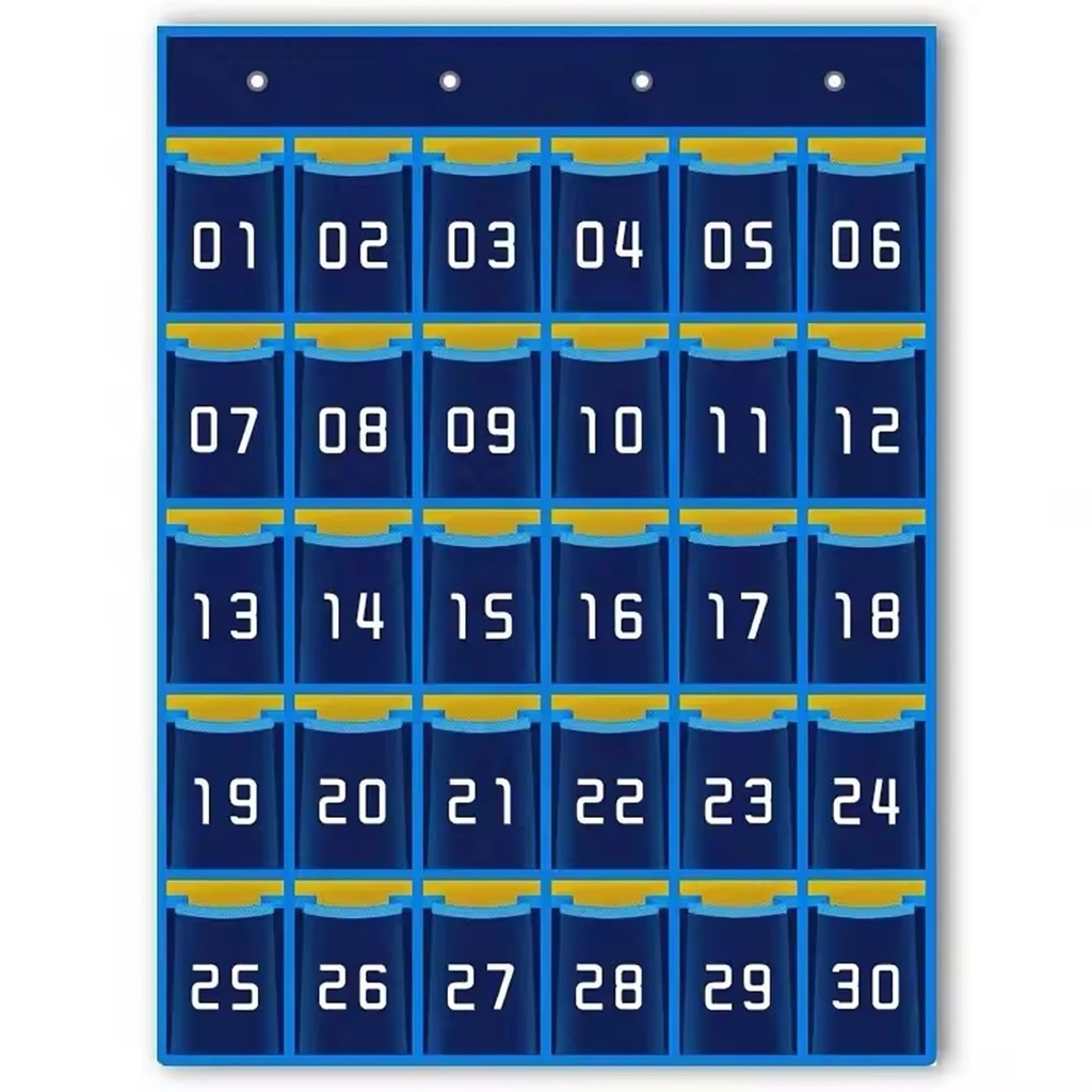 Blue/Yellow Hanging 30-Pocket Cell Phone Pocket Storage Classroom Organizer