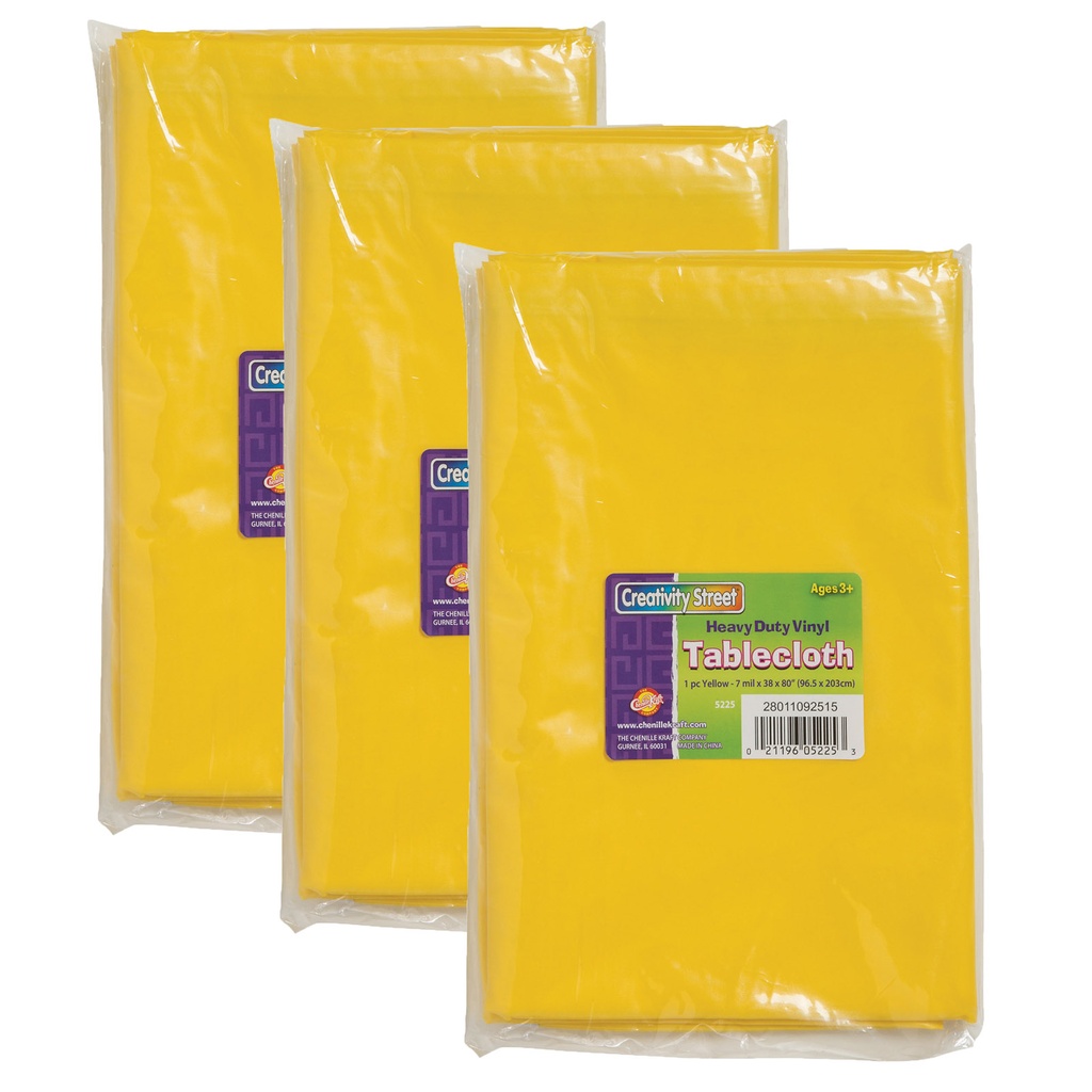 Yellow 38" x 80" Vinyl Tablecloths Pack of 3