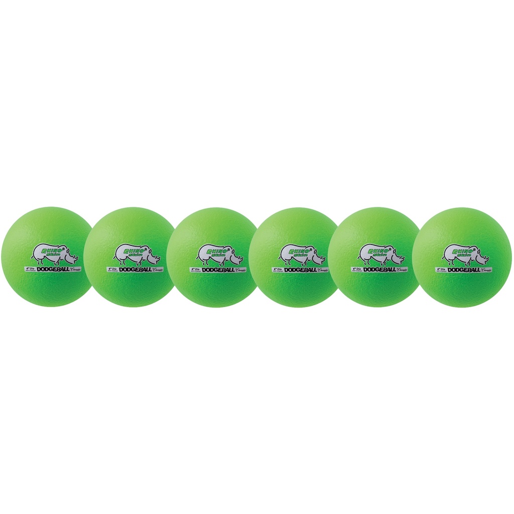 Neon Green Rhino Skin® 6-Inch Low Bounce Dodgeball Set of 6