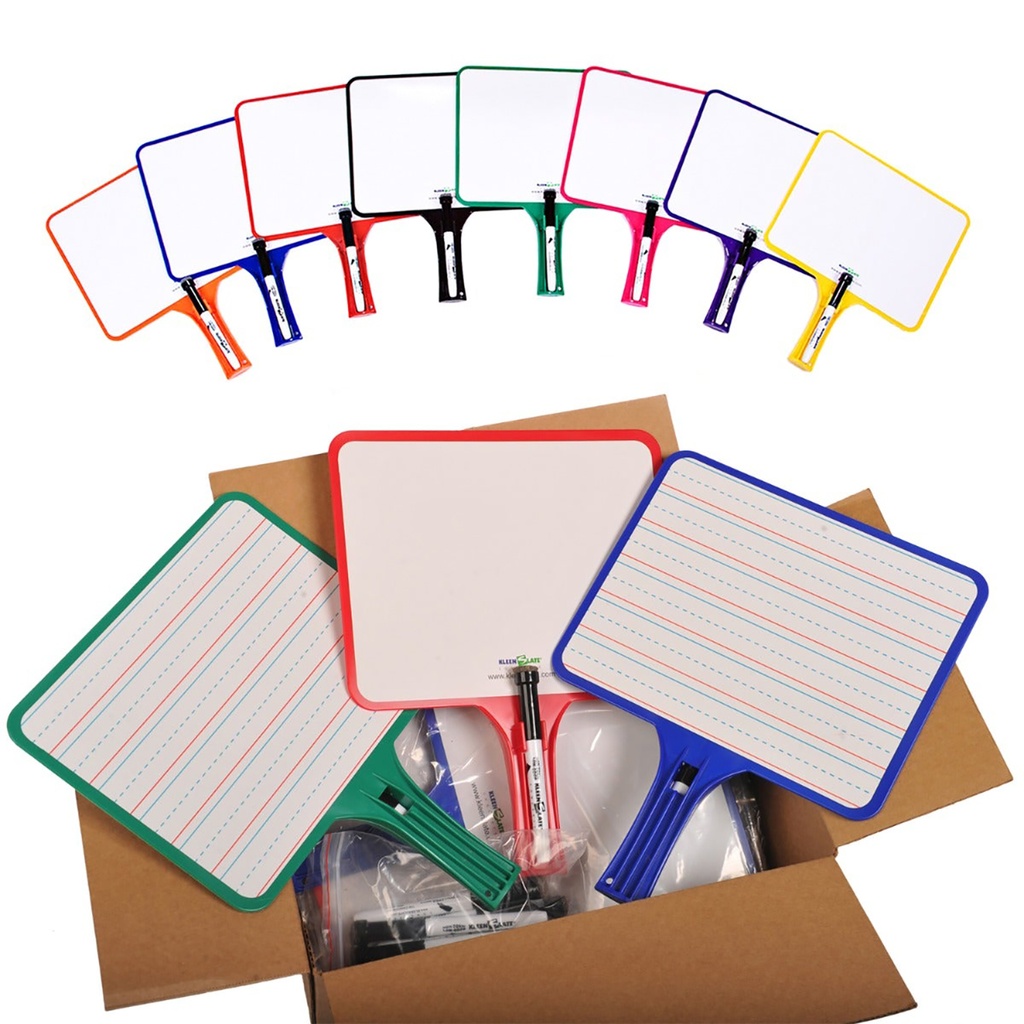 Blank/Lined Double-Sided Rectangular Dry Erase Whiteboards with Markers Pack of 24