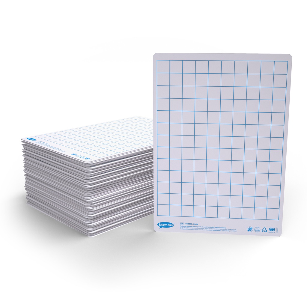 Show-me Pack of 100 x A4 Gridded/Plain Dry Erase boards 