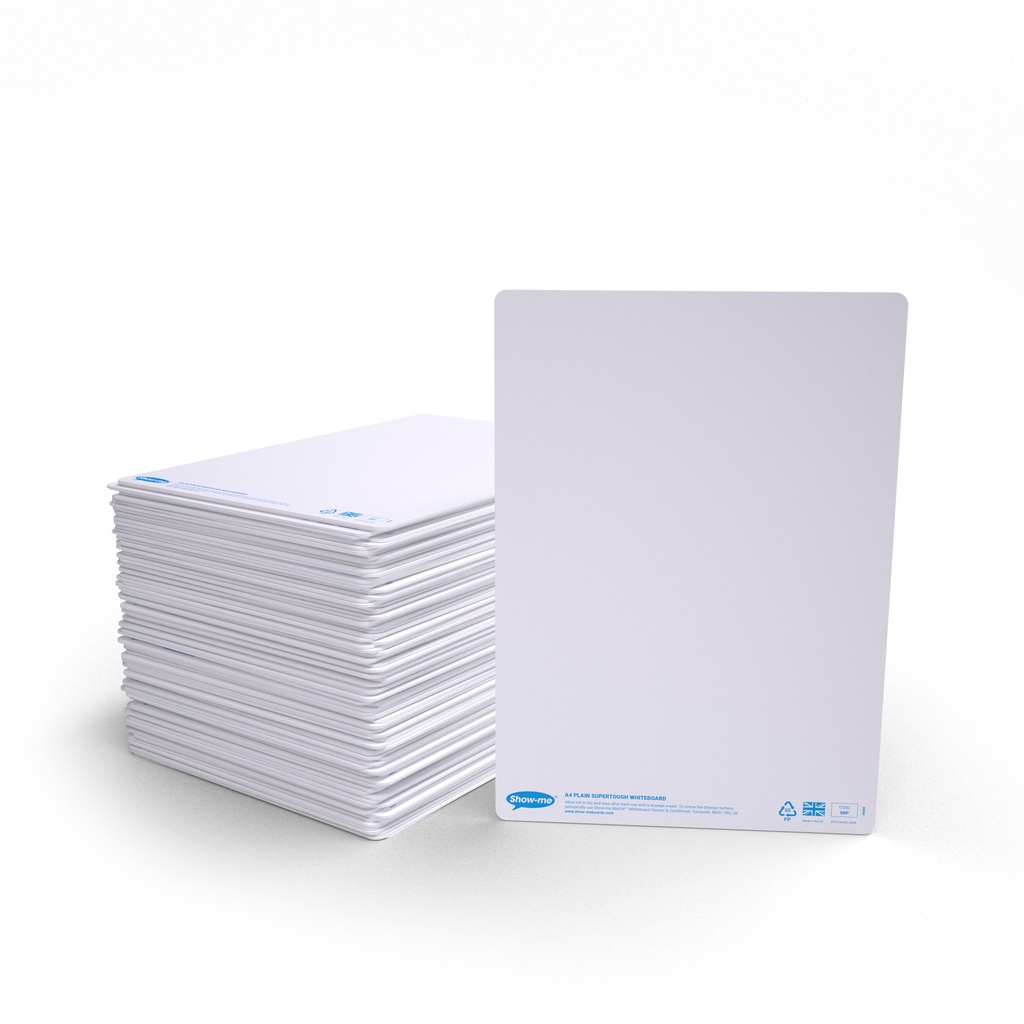 Show-me Pack of 100 x A4 SUPERTOUGH Plain Dry Erase Boards 