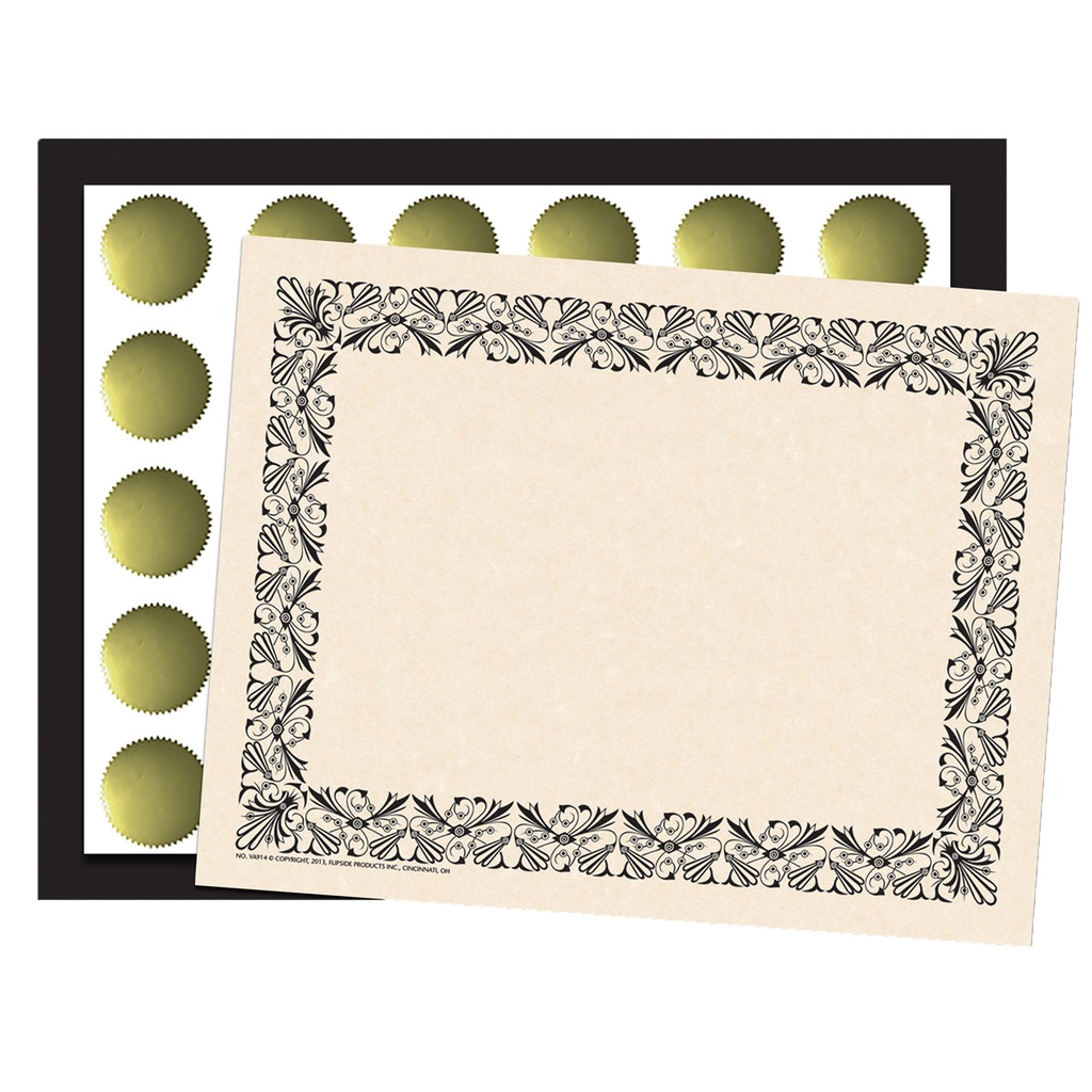 Art Deco Award Paper Set with Border, Plain Folders, Gold Seals