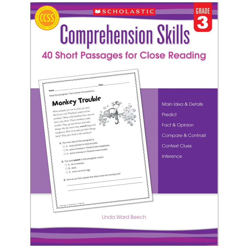 Comprehension Skills: Short Passages for Close Reading Book Grade 3