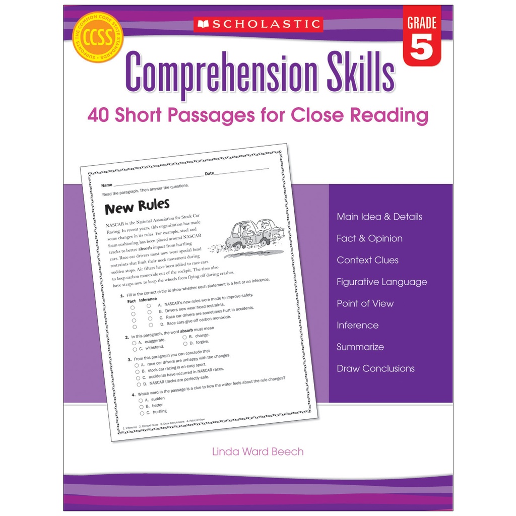 Comprehension Skills: Short Passages for Close Reading Book Grade 5