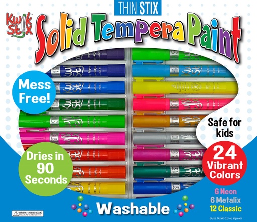 [620 TPG] 24pc Thin Stix Solid Tempera Paint Set (Classic, Neon, Metallic)