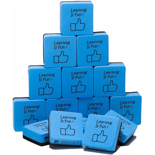 [74549 CLI] 15ct Learning is Fun Blue & Black 2" Foam Felt Erasers