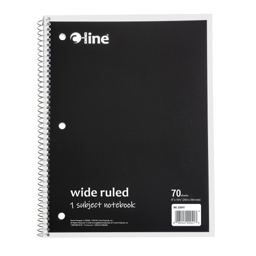 [22041 CL] Black One Subject 70 Sheet Spiral Notebook