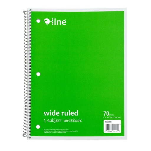 [22043 CL] Green One Subject 70 Sheet Spiral Notebook