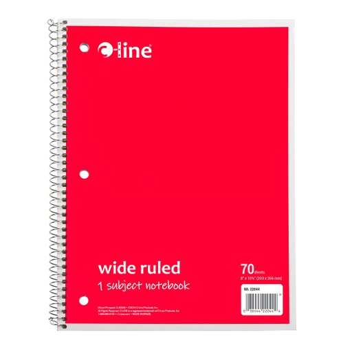 [22044 CL] Red One Subject 70 Sheet Spiral Notebook