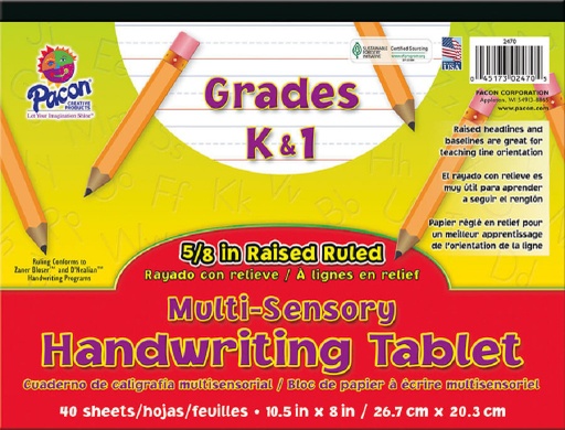 [P2470 PAC] Long Ruled Multi-Sensory 10-1/2" x 8" Raised Ruled Handwriting Table