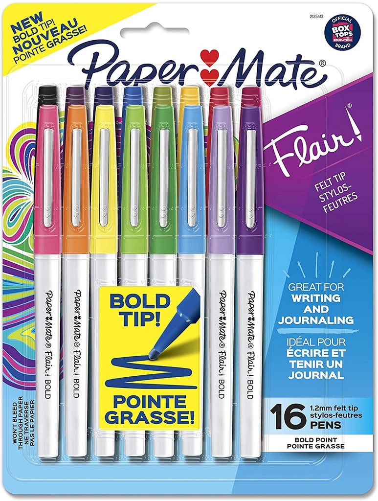 Paper Mate Flair Felt Tip Pens, Bold Tip (1.2 mm), Assorted Colors