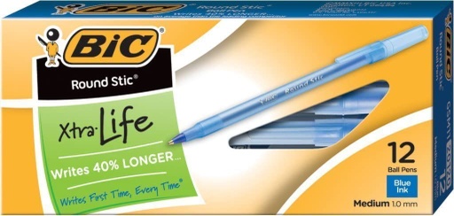 [GSM11BE BIC] Bic Xtra Life Round Stic Pens - 12ct Blue Medium Point (1.0mm)