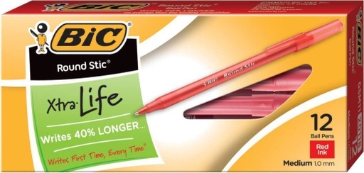 [GSM11RD BIC] Bic Xtra Life Round Stic Pens - 12ct Red Medium Point (1.0mm)