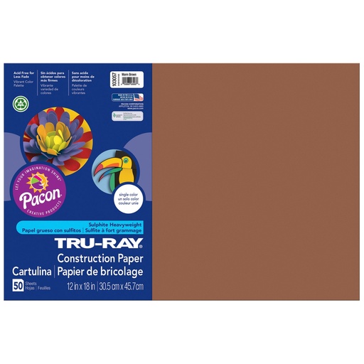 [103057 PAC] 12x18 Warm Brown Tru-Ray Construction Paper 50ct Pack