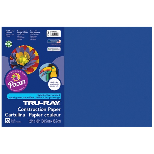 [103049 PAC] 12x18 Royal Blue Tru-Ray Construction Paper 50ct Pack