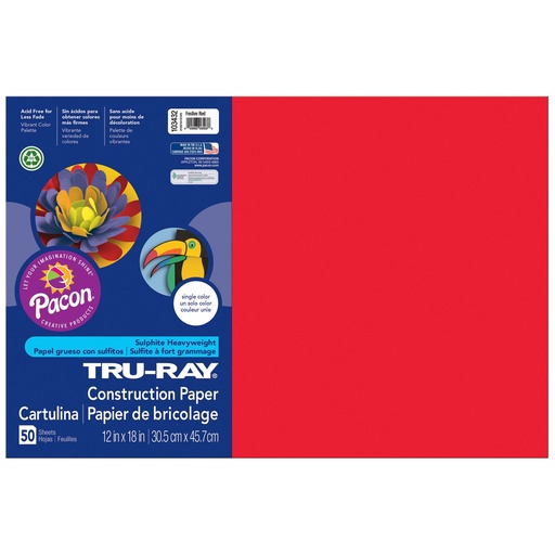 [103432 PAC] 12x18 Festive Red Tru-Ray Construction Paper 50ct Pack