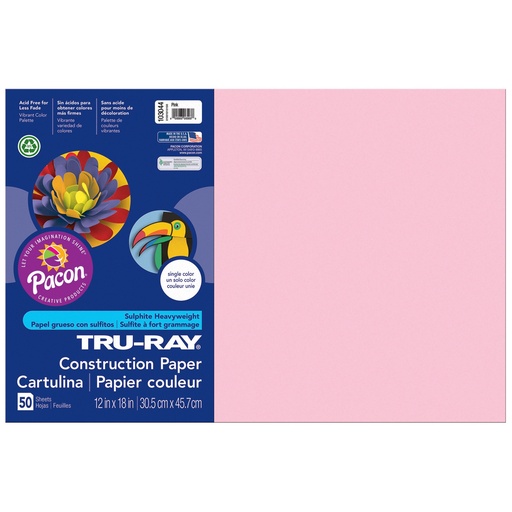 [103044 PAC] 12x18 Pink Tru-Ray Construction Paper 50ct Pack