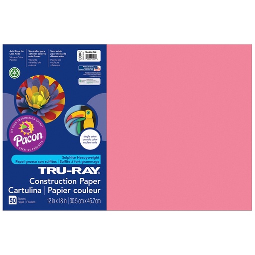 [103045 PAC] 12x18 Shocking Pink Tru-Ray Construction Paper 50ct Pack