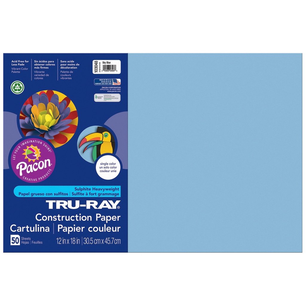 Pacon Tru-Ray Construction Paper, 76 lbs., 12 x 18, White, 50