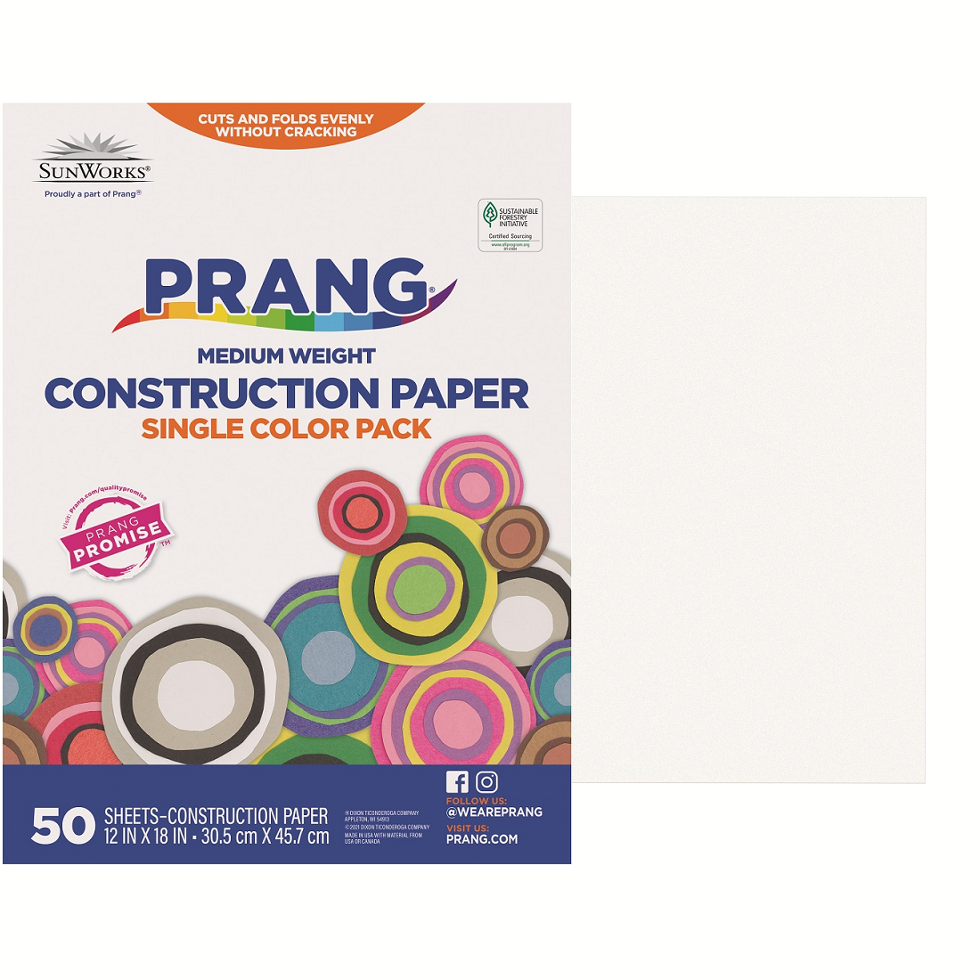 Pacon SunWorks Construction Paper - White, 12 inch x 18 inch, Pkg of 50 Sheets