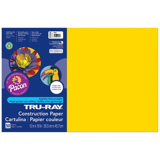 [103036 PAC] 12x18 Yellow Tru-Ray Construction Paper 50ct Pack