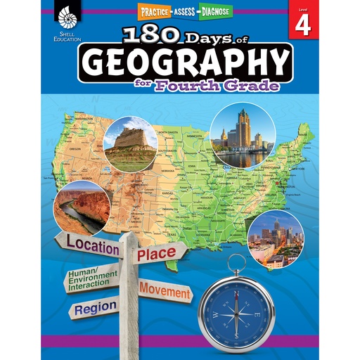 [28625 SHE] 180 Days of Geography for Fourth Grade