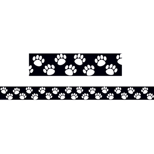 [4642 TCR] 35' Black with White Paw Prints Straight Border Trim