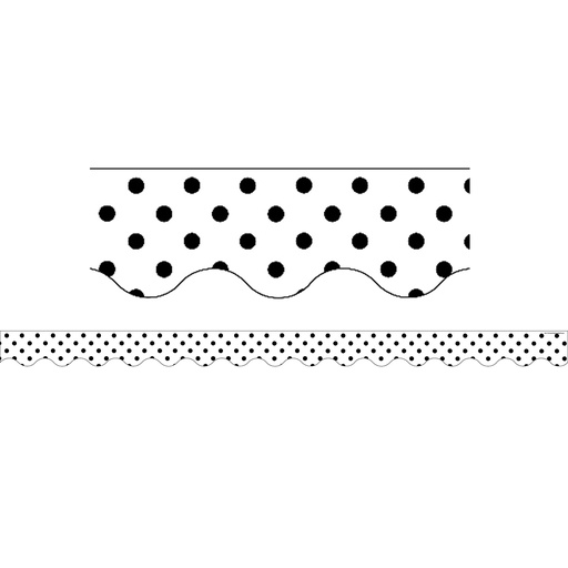 [5593 TCR] 35' Black Polka Dots on White Scalloped Border Trim