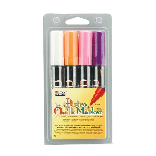 [4804B UCH] Fluorescent Violet, Orange, Pink & White Broad Tip Bistro Chalk Markers