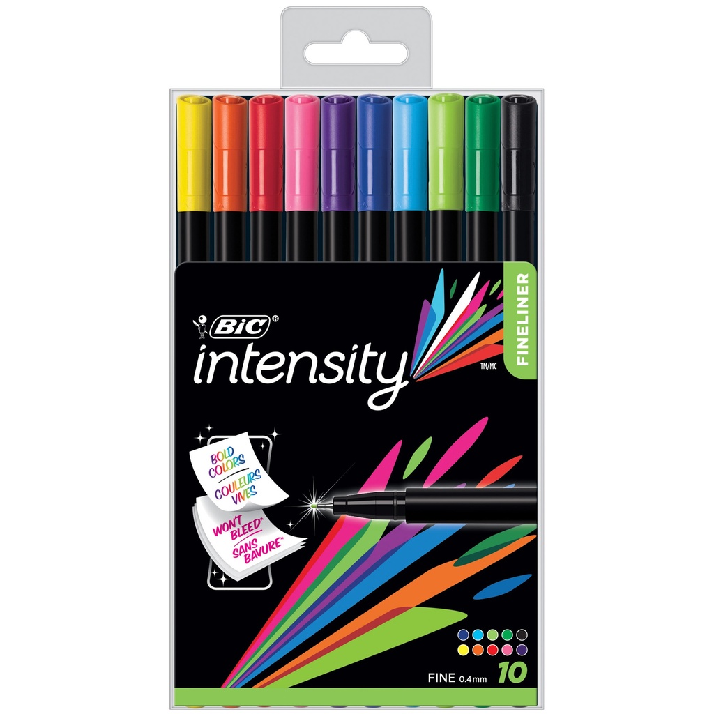 BIC Intensity Fineliner Marker Pens Fine Point 0.4mm Assorted Colors 10Pack