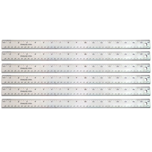 [158-6 TPG] Stainless Steel Ruler, 18", Pack of 6