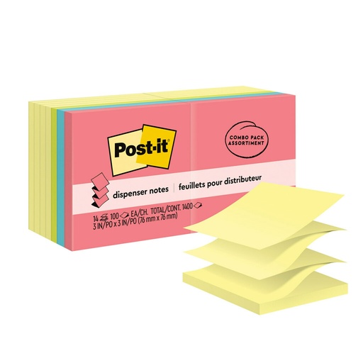 [R33014YWM MMM] 3x3 Pop up Post It Notes 7 Yellow Pads 7 Bright Pads