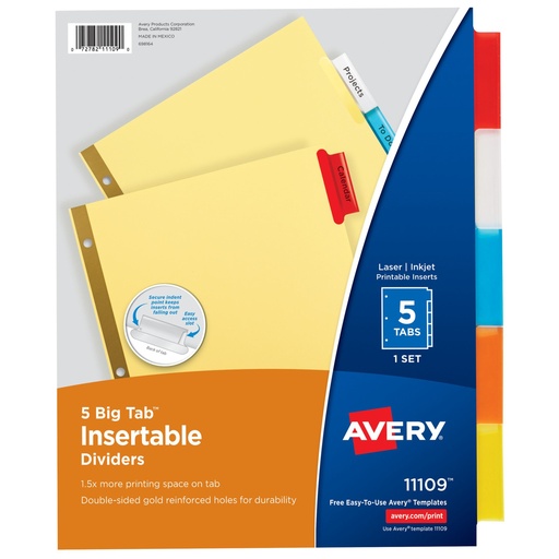 [11109 AVE] 5 Tab Big Tab Insertable Dividers