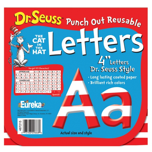 [487215 EU] Dr. Seuss™ Stripes Reusable Punch Out Deco Letters, 4", 217 Pieces