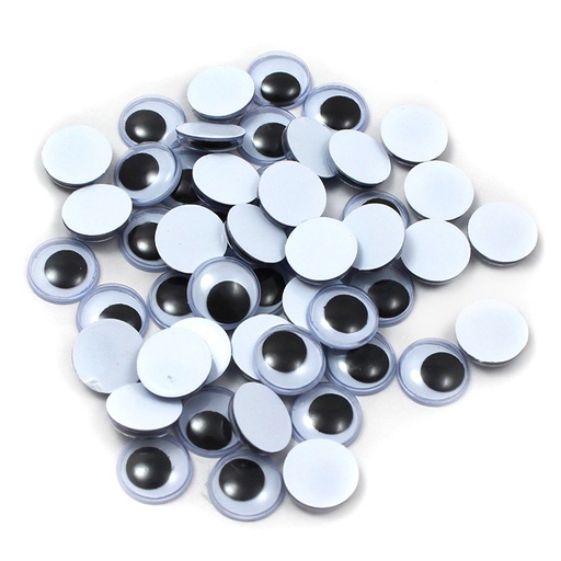 [64512-12 CLI] Wiggle Eyes, Round, 12mm, Black, 50 Per Pack, 12 Packs